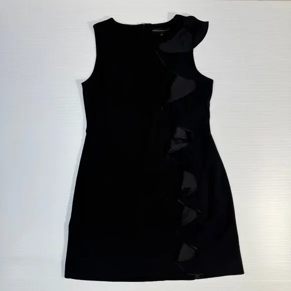 White House Black Market Black Ruffle Sheath Dress Medium Petite MP Cocktail LBD - Picture 13 of 16